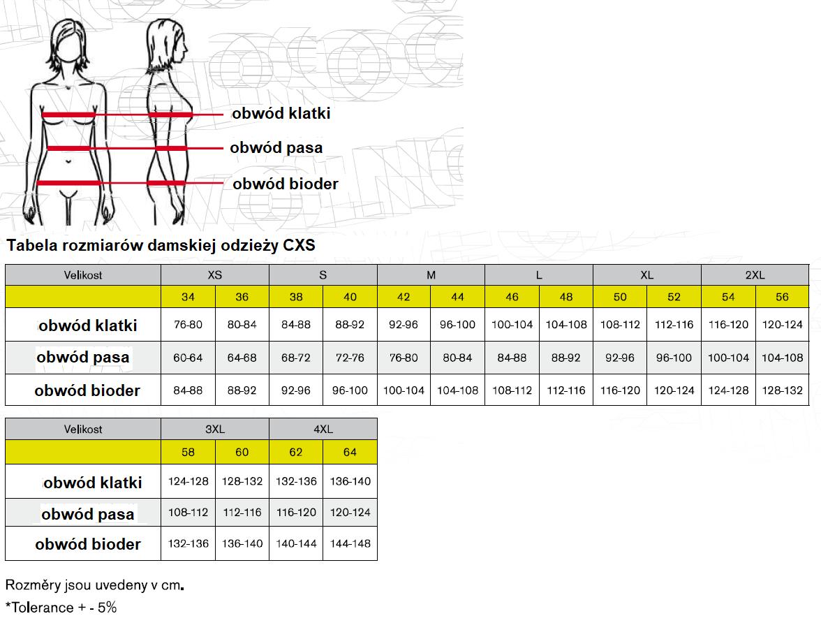 tabela rozmiarów odzieży cxs